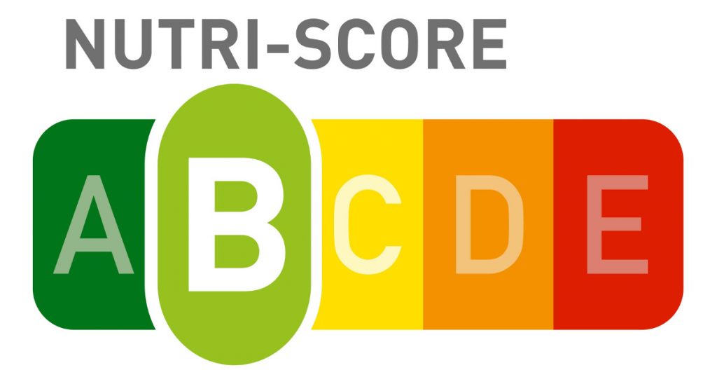 Abgebildet ist der farbige Nutri-Score mit einer Buchstabenskala von A bis E