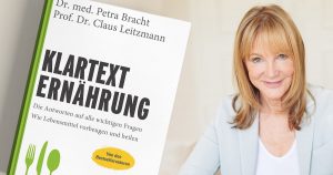 Rechts ist ein Porträt von Petra und links das Buchcover abgebildet